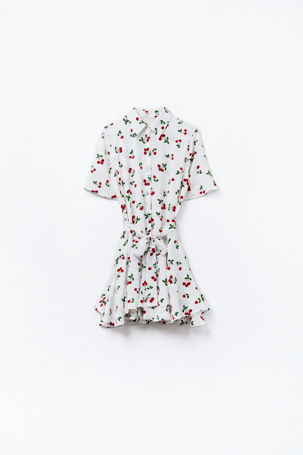 Cherry Print Short Shirt Dress - Dresses