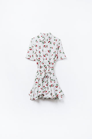Vestido curto com estampado de cereja