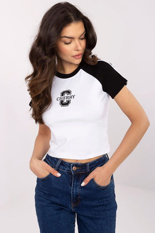 Black and White Graphic Tee with Cherry Logo