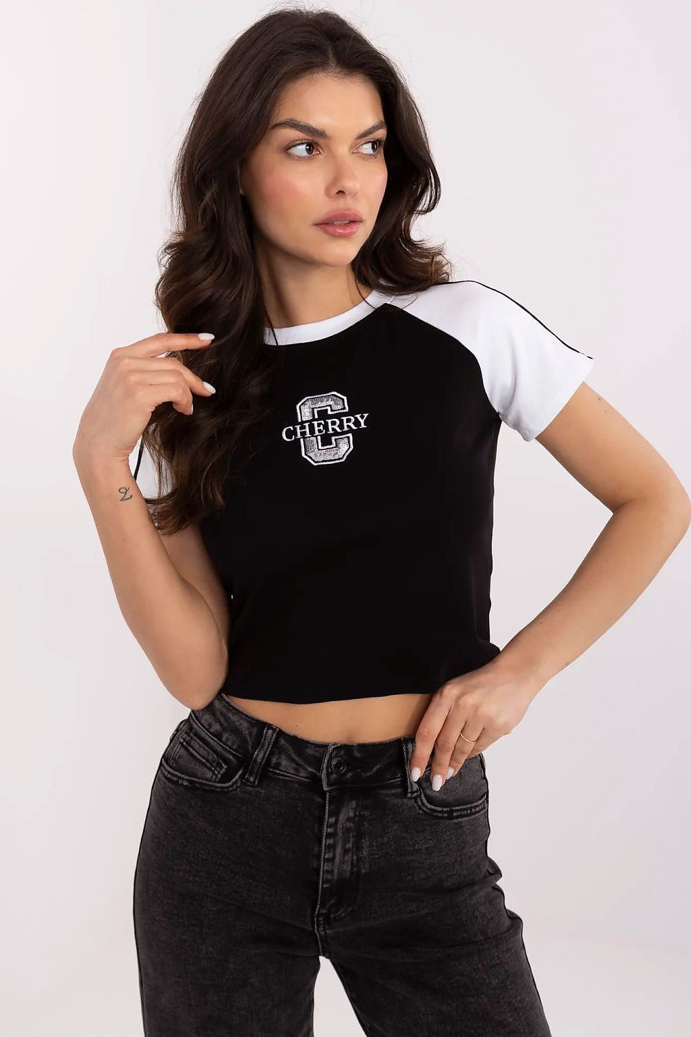 Black and White Graphic Tee with Cherry Logo white - Outfit Sets
