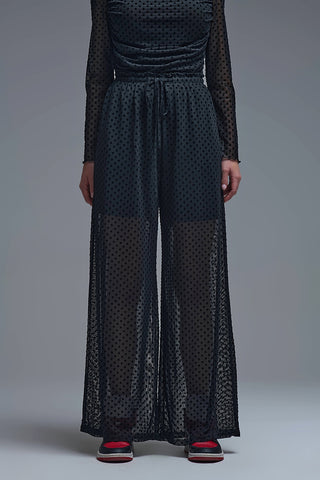 Chic Black Sheer Polka Dot Pants