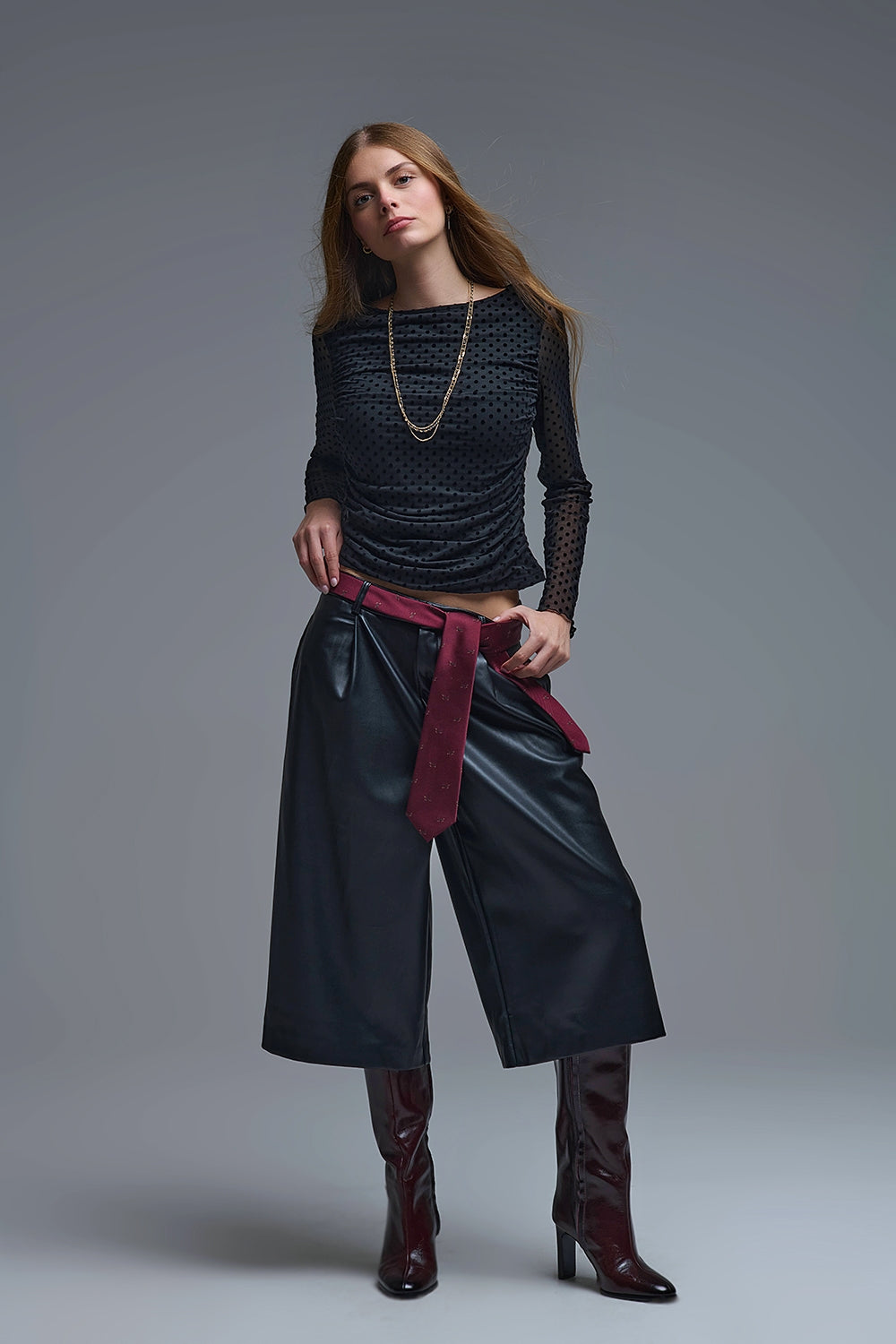 Chic Black Sheer Polka Dot Top - Tops