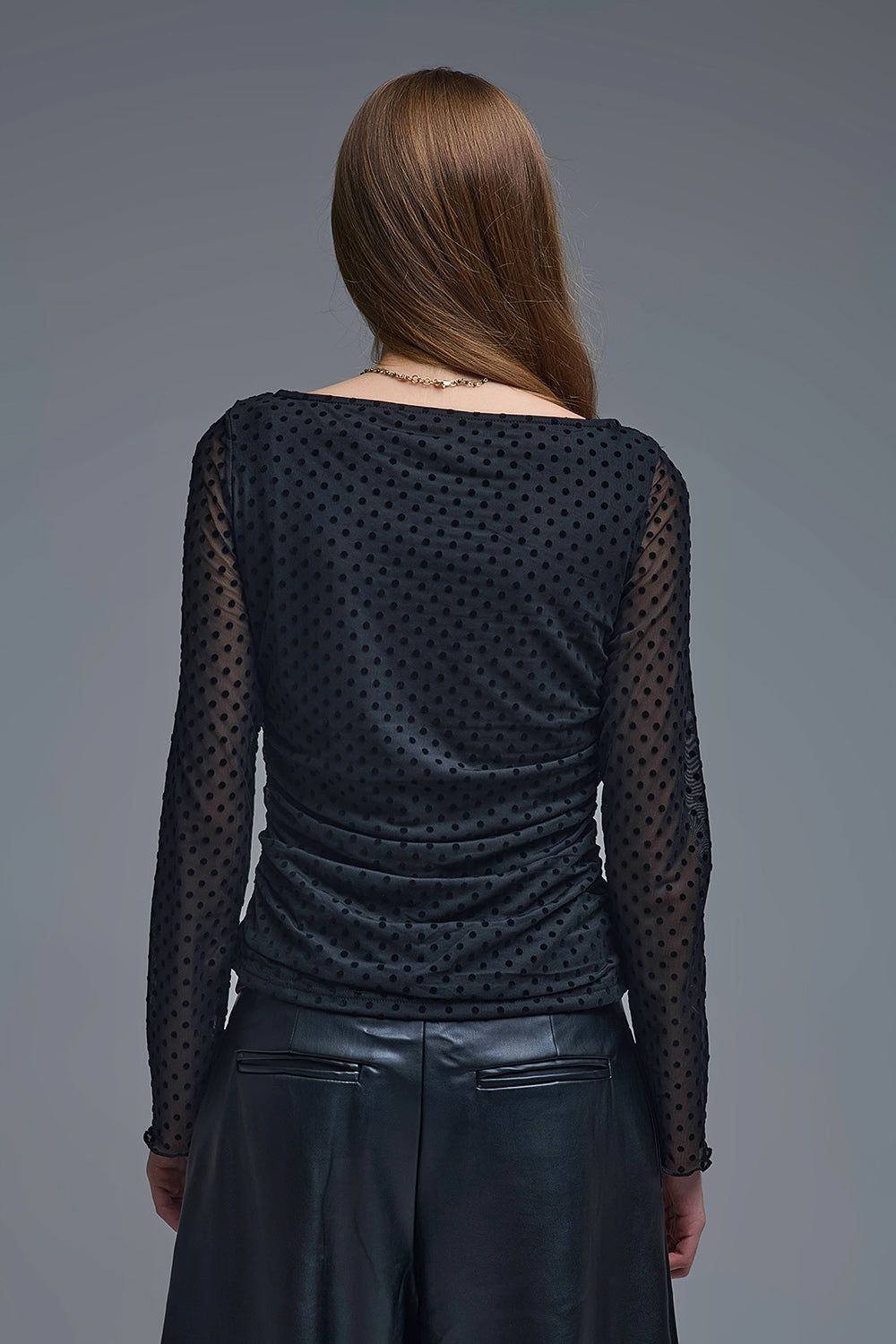 Chic Black Sheer Polka Dot Top - Tops