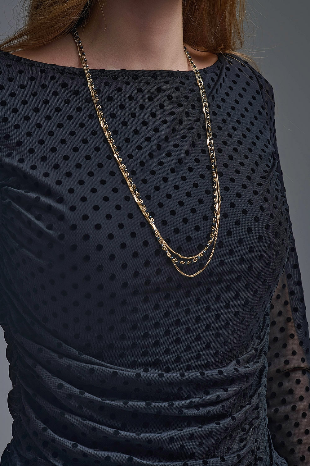 Chic Black Sheer Polka Dot Top - Tops