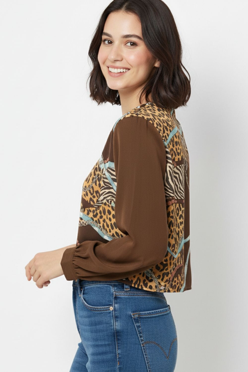 Chic brown Cropped Top with Abstract Print - Tops