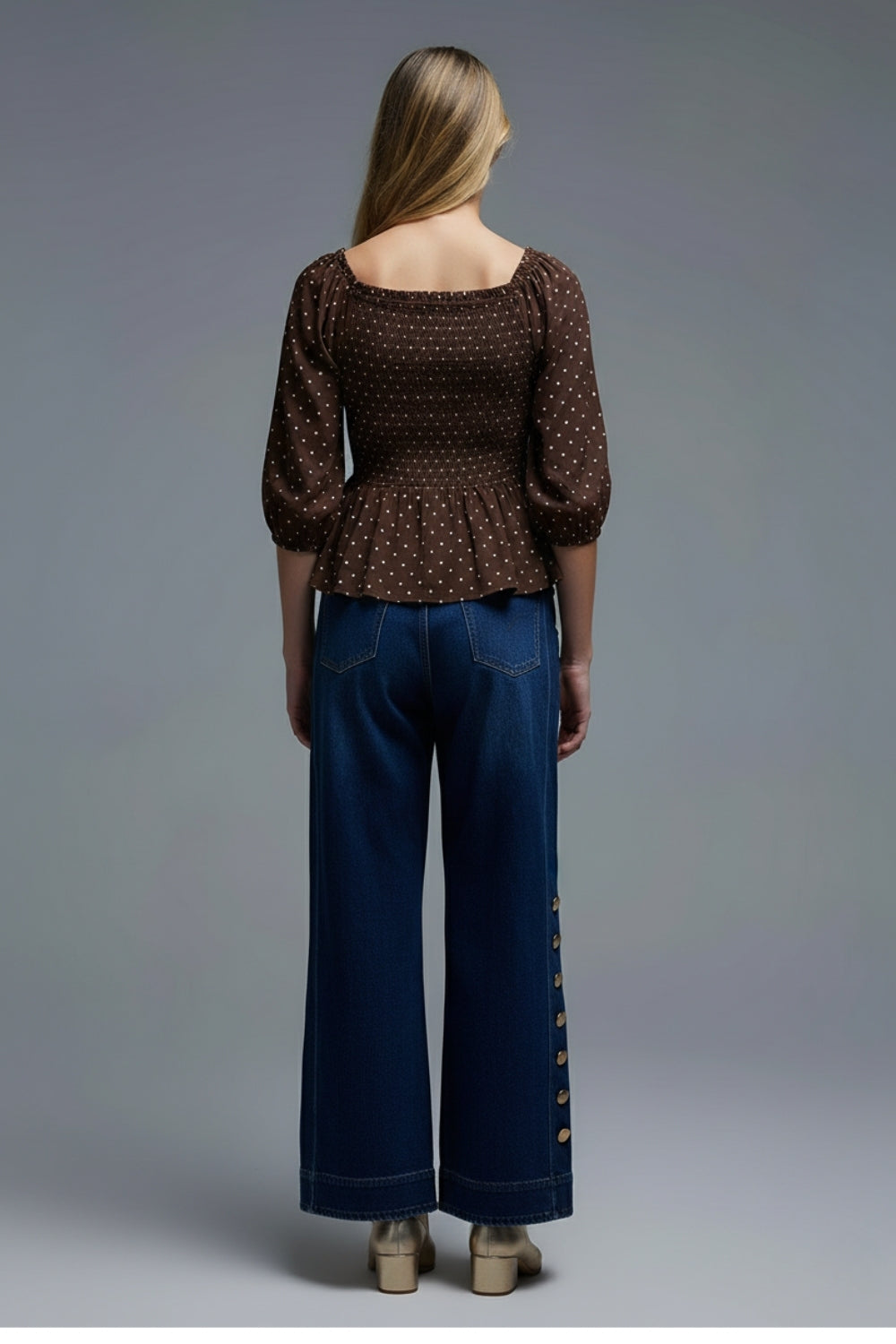 Chic Brown Polka-Dot Cropped Top fitted at the waist - Tops