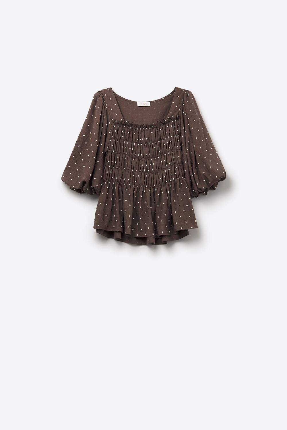 Chic Brown Polka-Dot Cropped Top fitted at the waist - Tops