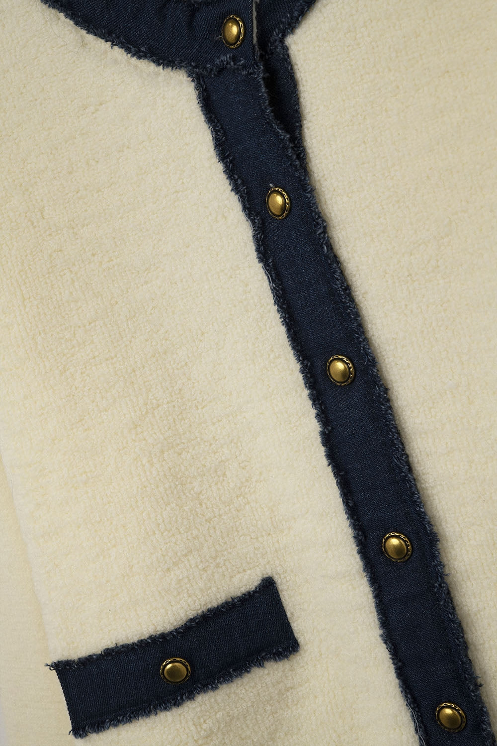 Chic Cream Cardigan with Navy denim Detailing -