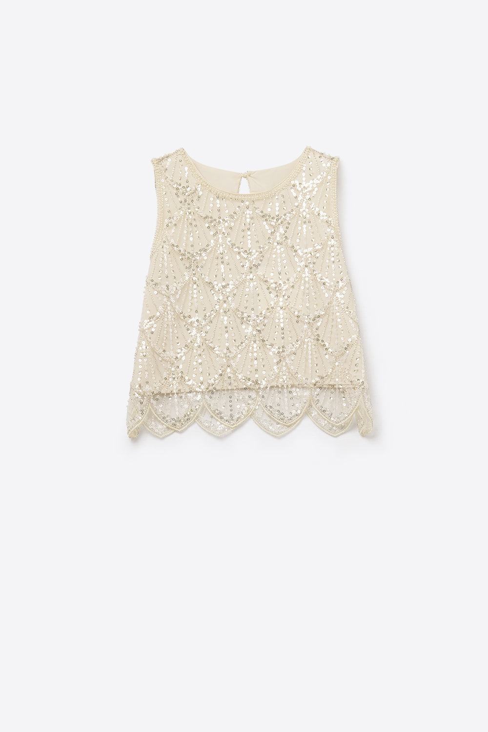 Chic Cream Sequin Cropped Top - Tops