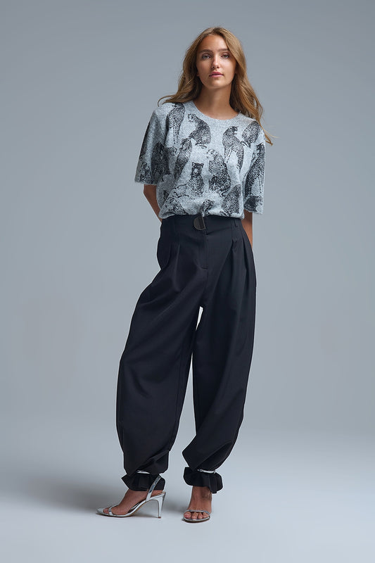 Chic Gray Animal-Print Short-Sleeve Sweater - Sweaters