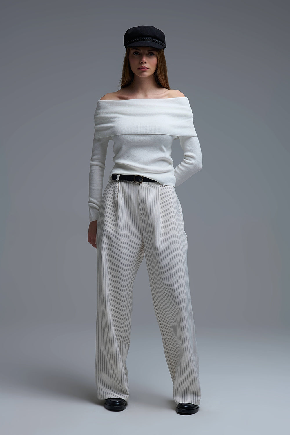 Chic Off-Shoulder boat neck Knit Top in white - Tops