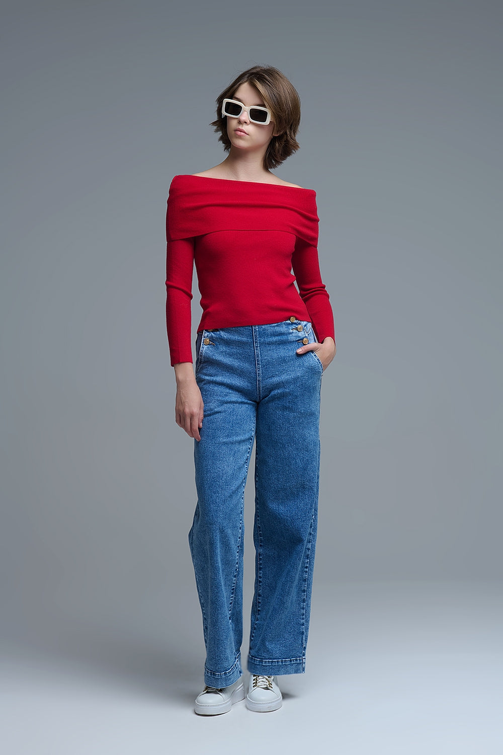 Chic Off-Shoulder Red Knit Top - Sweaters