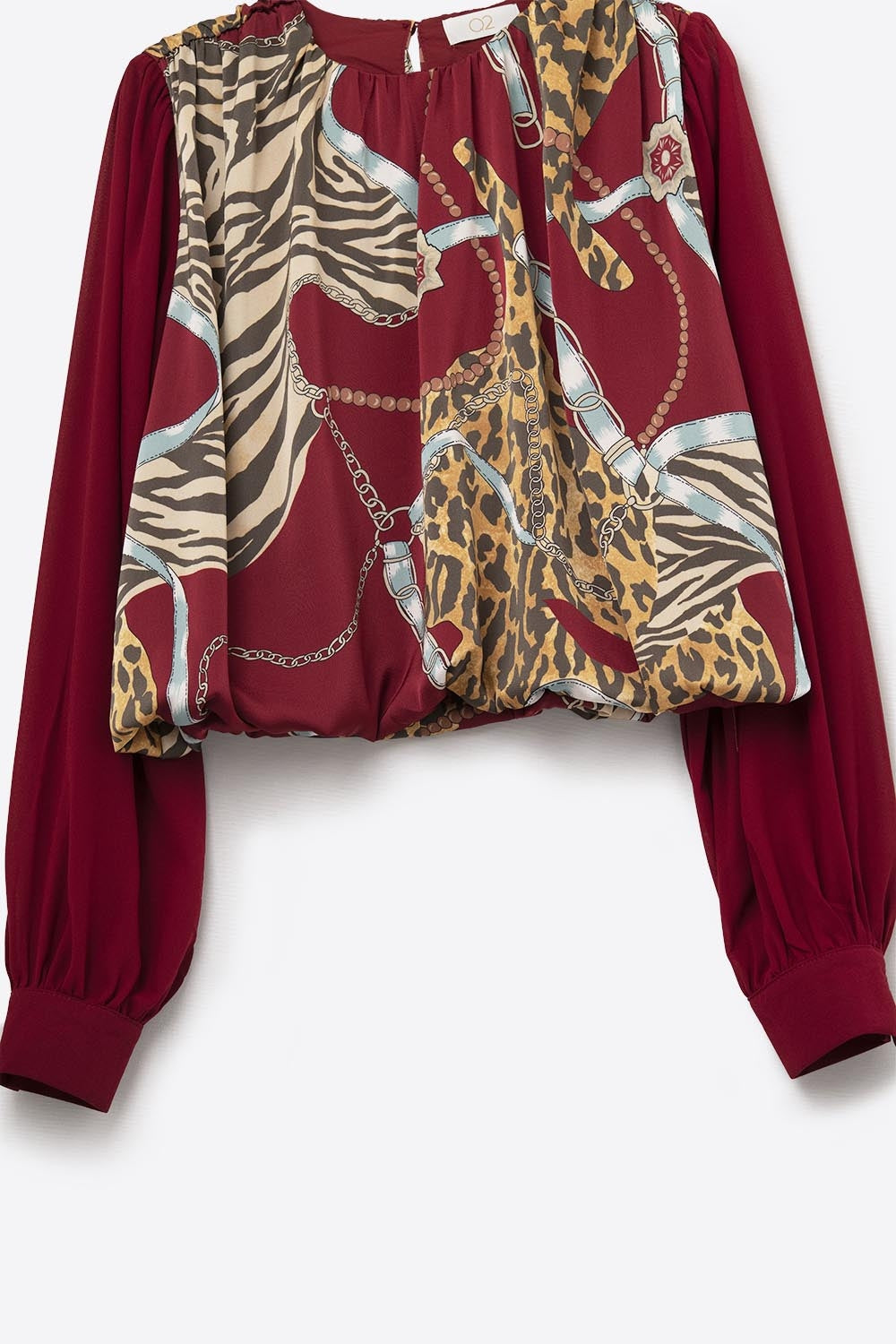 Chic Red Cropped Blouse with Abstract Print - Tops