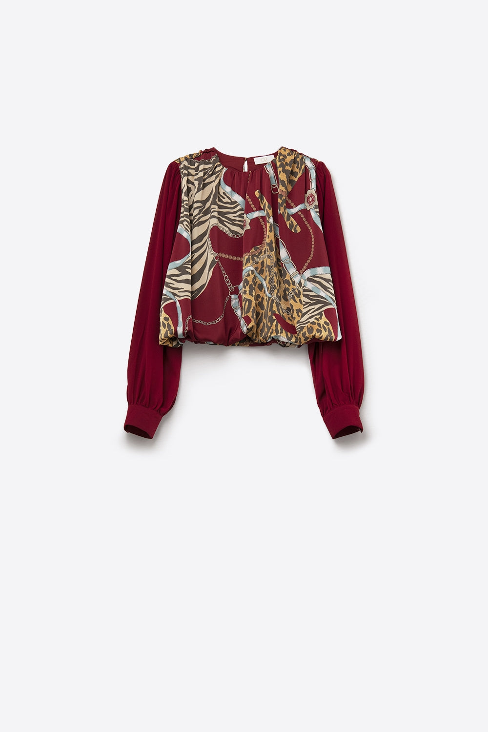 Chic Red Cropped Blouse with Abstract Print - Tops
