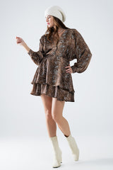 chiffon dress in brown leopard print