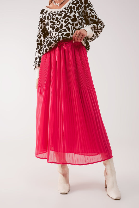 Chiffon pleated midi skirt in fuchsia - Skirts
