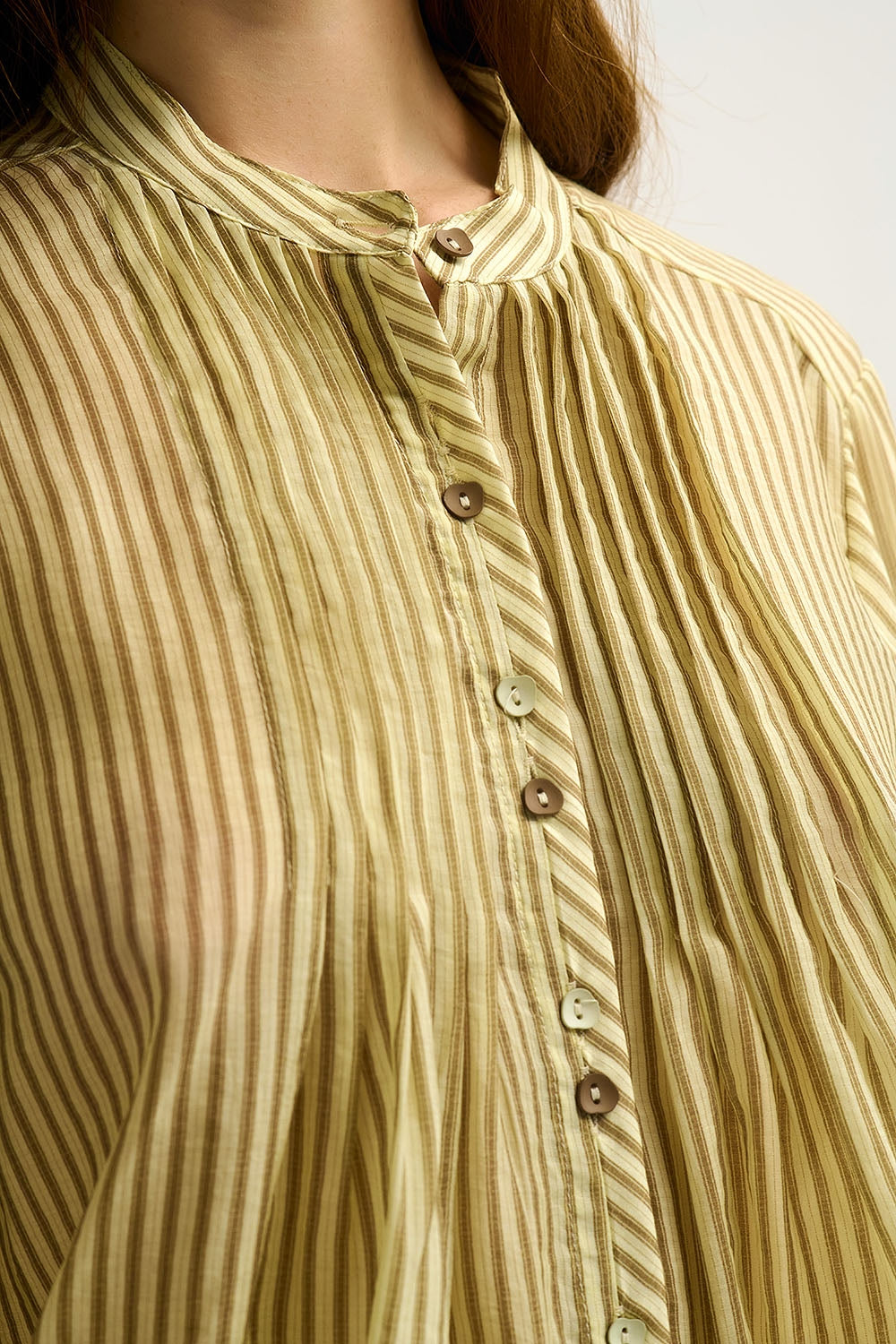 Chiffon Striped Button-Front Blouse with Relaxed Fit and Soft Texture - Shirts