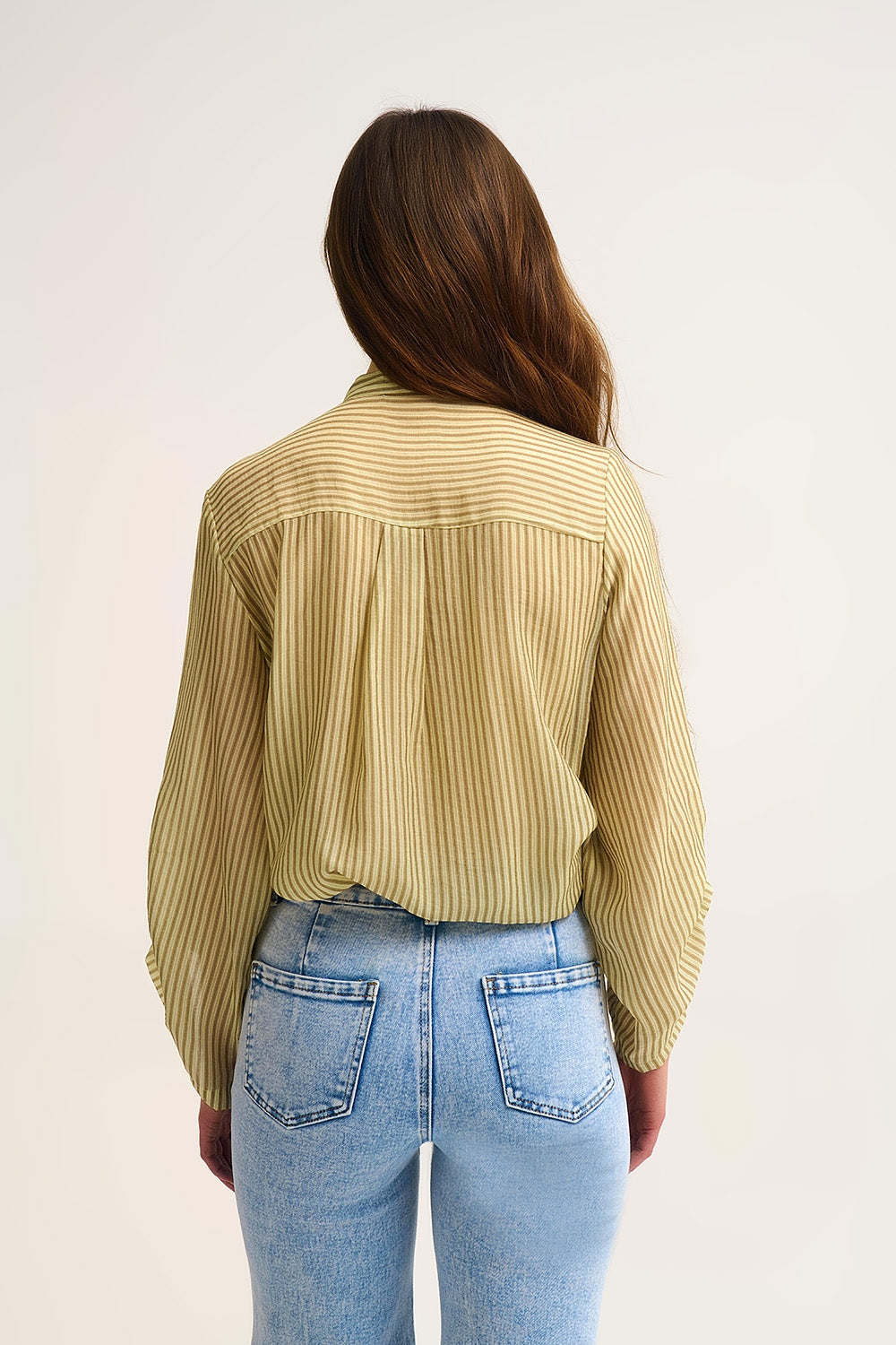 Chiffon Striped Button-Front Blouse with Relaxed Fit and Soft Texture - Shirts