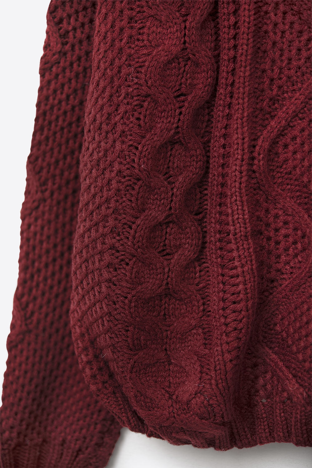 Chunky Cable Knit Maroon Pullover with Dropped Shoulder - Sweaters