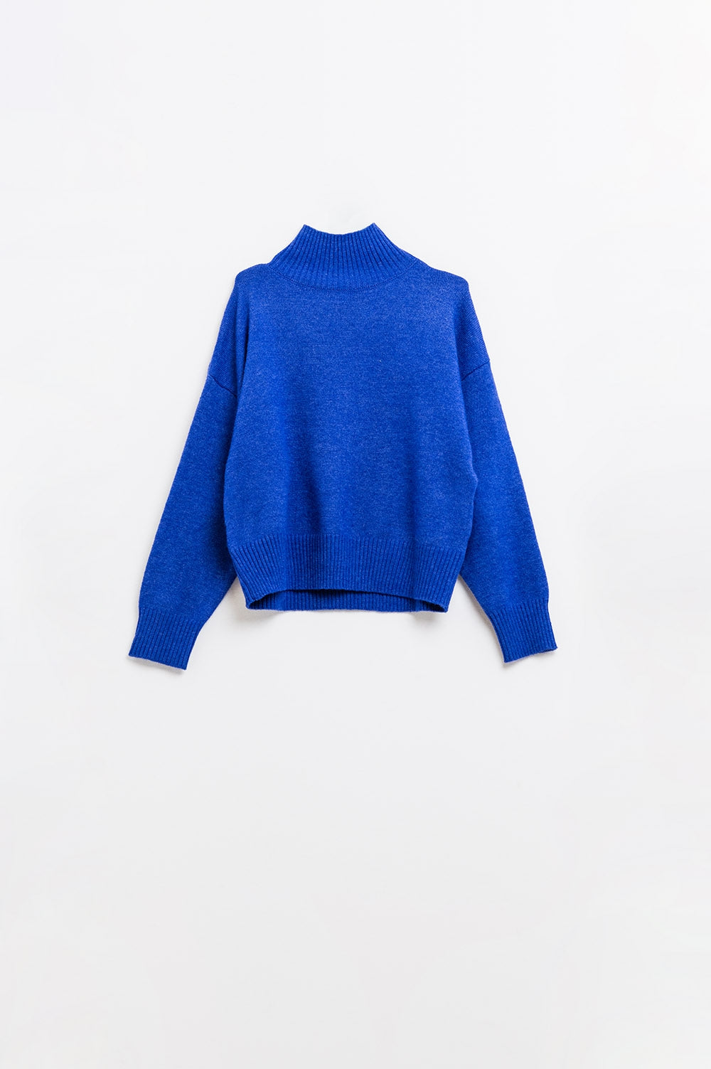 chunky knit sweater in blue with turtleneck - Jumpers