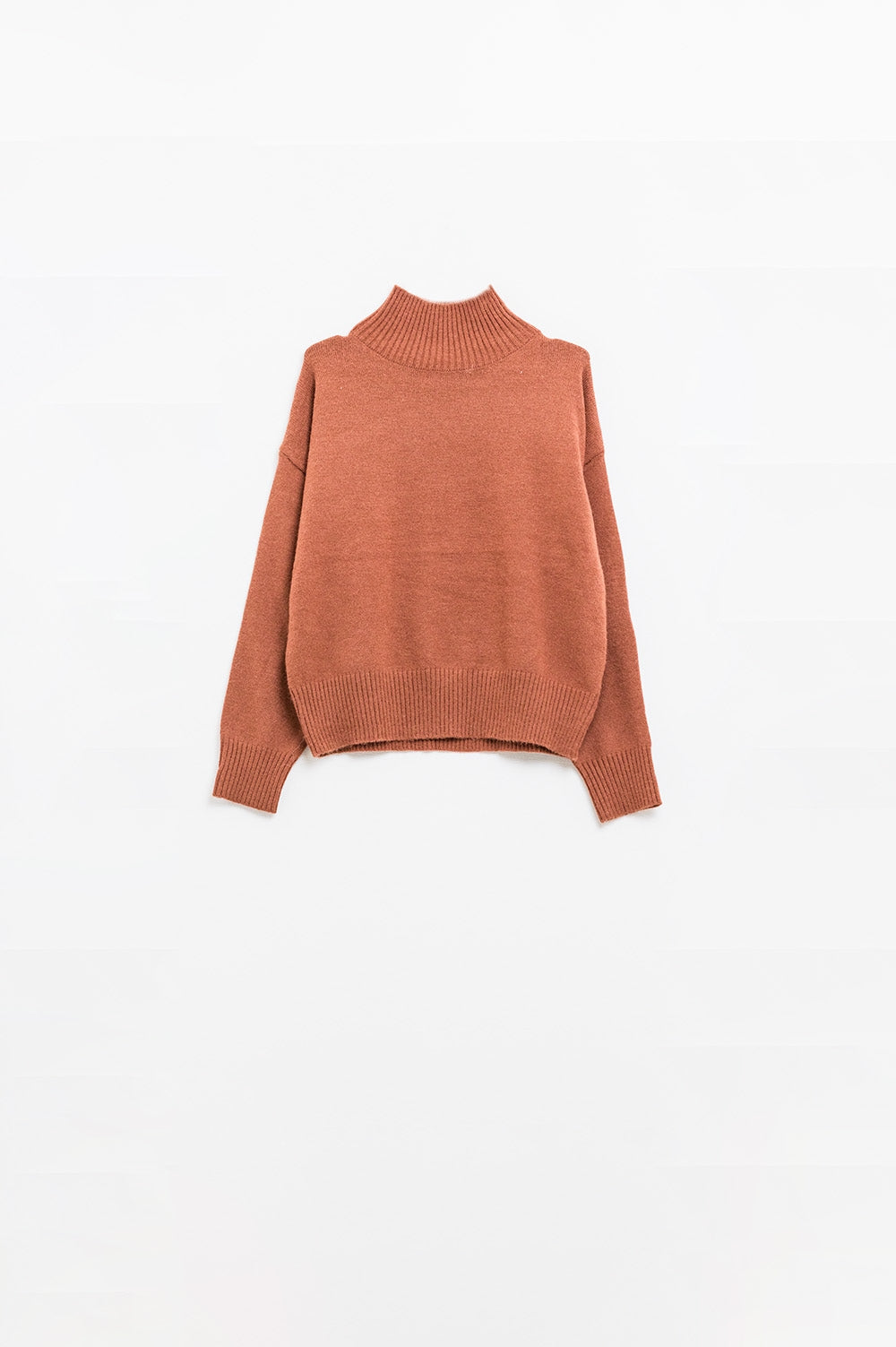 chunky knit sweater in camel with turtleneck - Jumpers