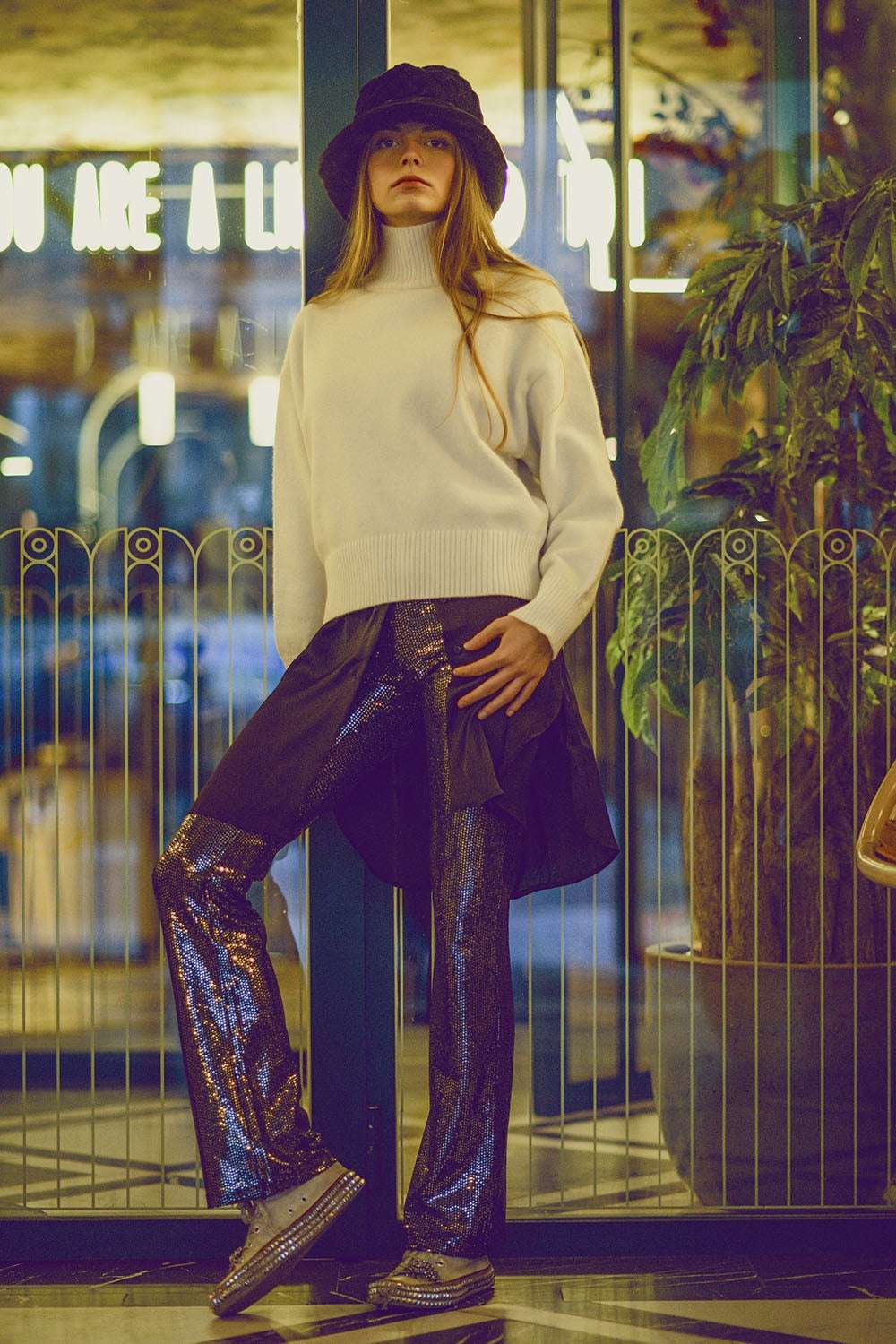 chunky knit sweater in ecru with turtleneck - Jumpers
