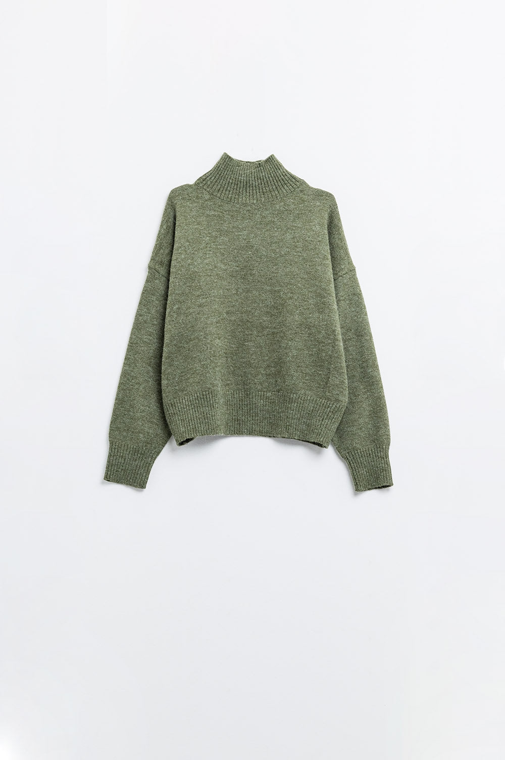 chunky knit sweater in green with turtleneck - Jumpers