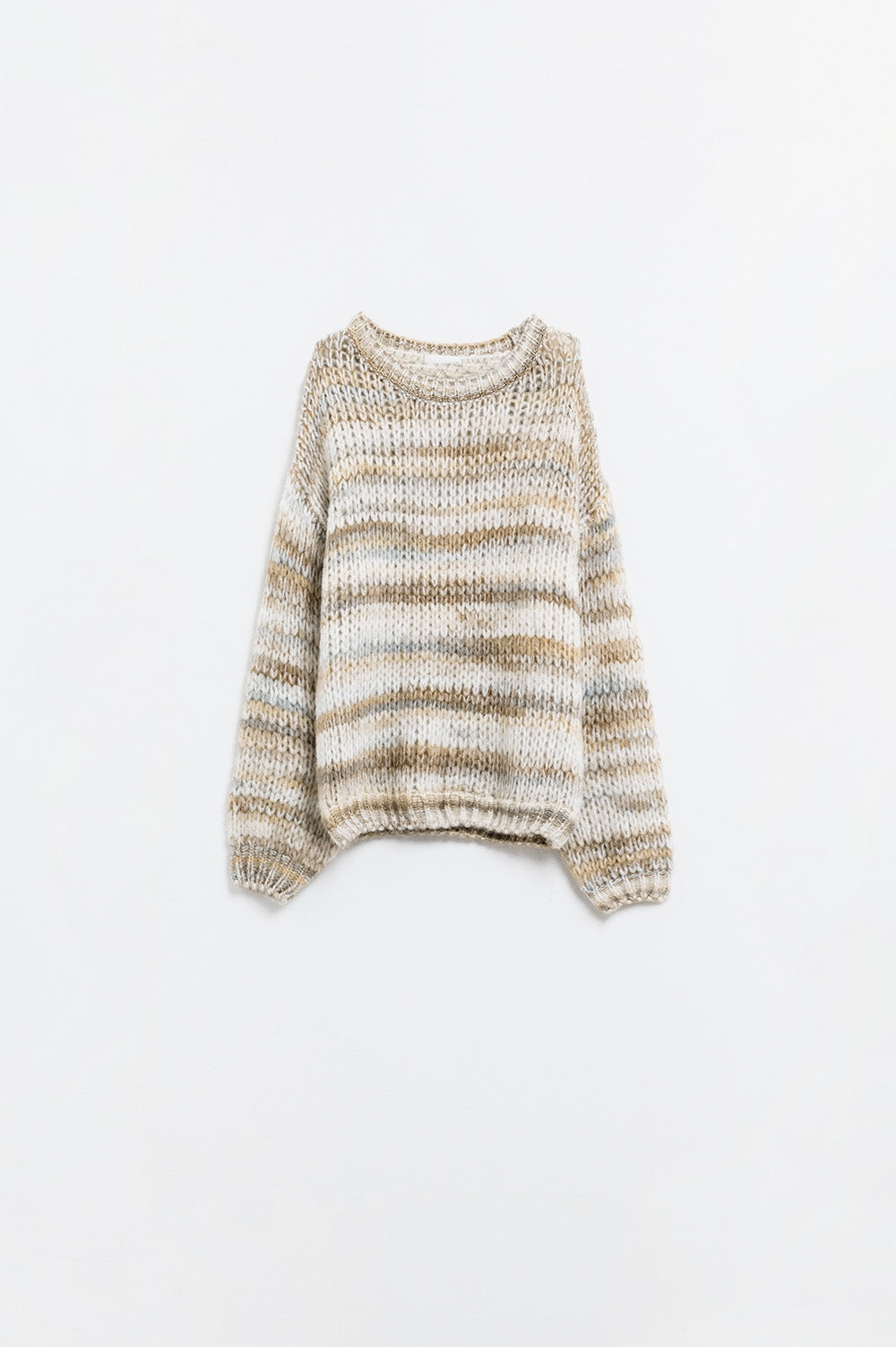 Chunky-knit sweater with marled design in beige -