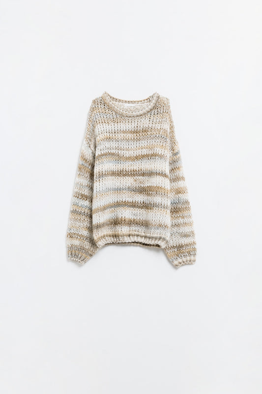 Chunky-knit sweater with marled design in beige -