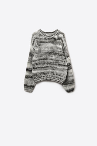 Pull en grosse maille à motif chiné en gris