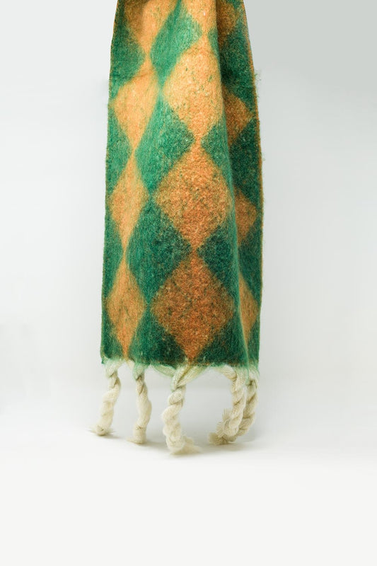 Chunky Scarf In Argyle Pattern in Green - Scarves