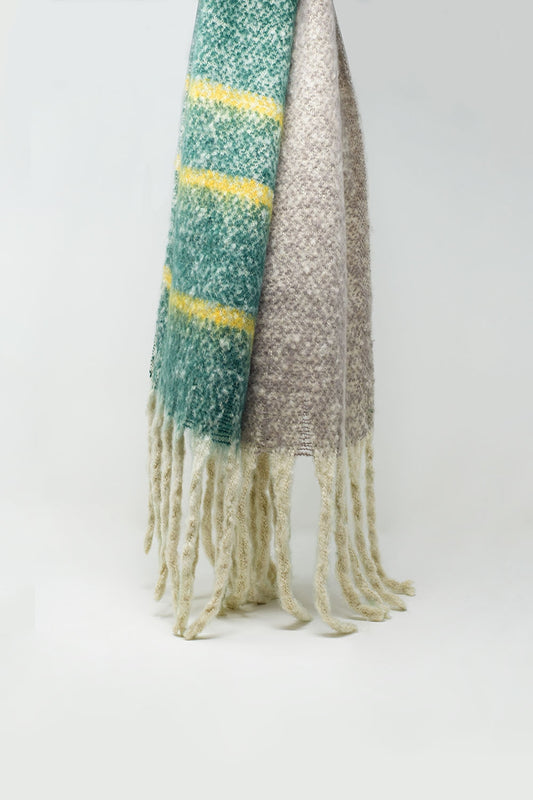Chunky Scarf With Stripe design in green and yellow - Scarves
