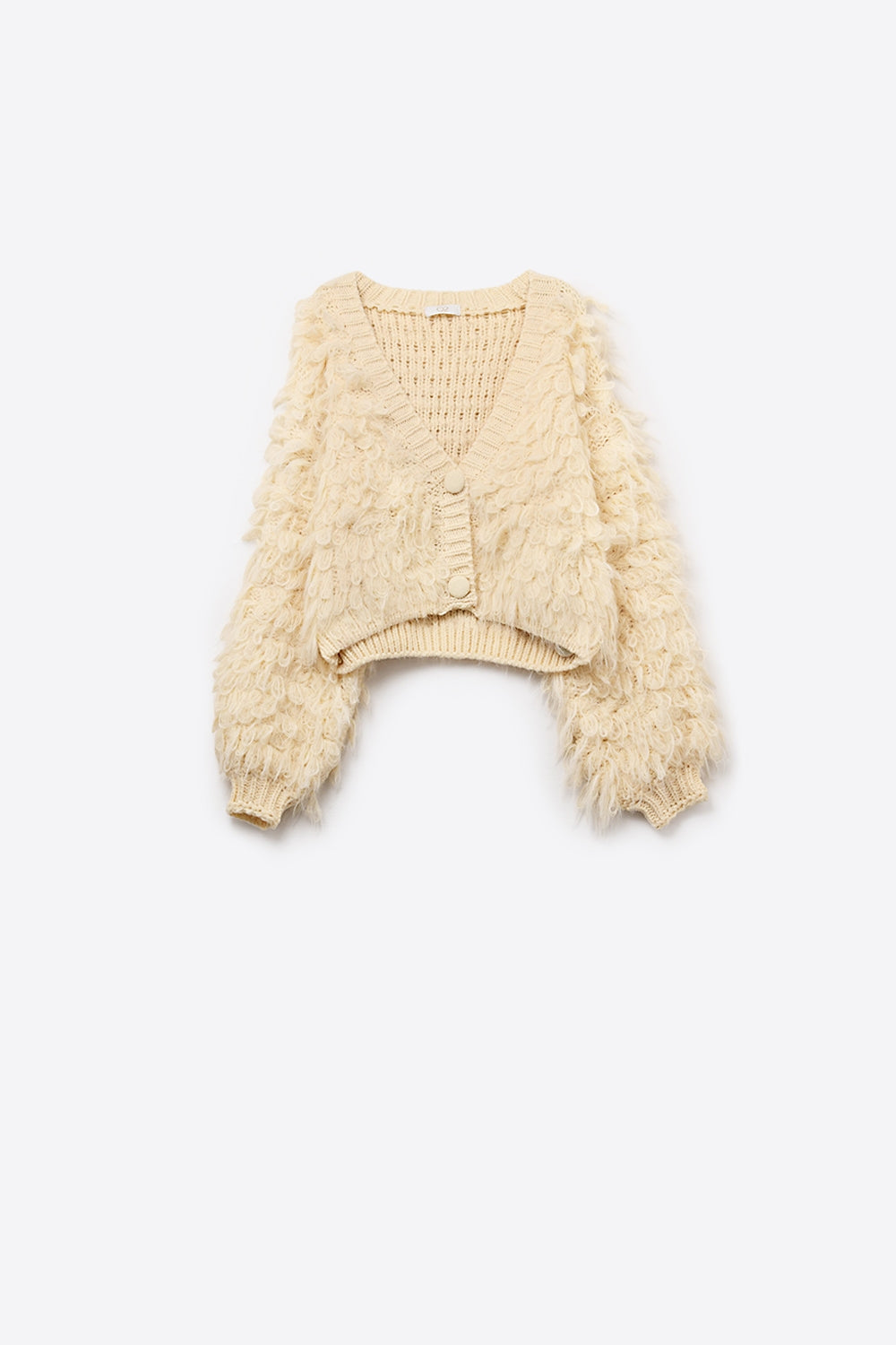 Chunky Shag Style Fluffy Knitted Cardigan in cream - Coats and Jackets