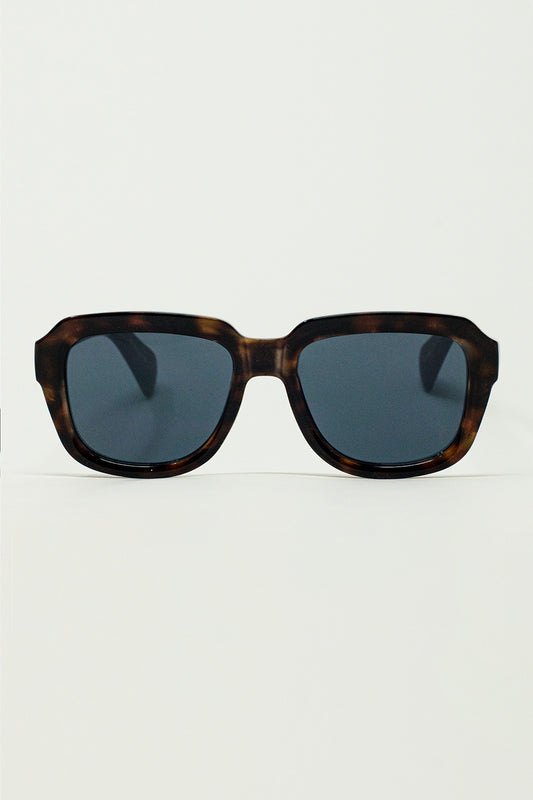 Chunky Square Sunglasses With Dark Brown Tortoise Shell Frame - Sunglasses