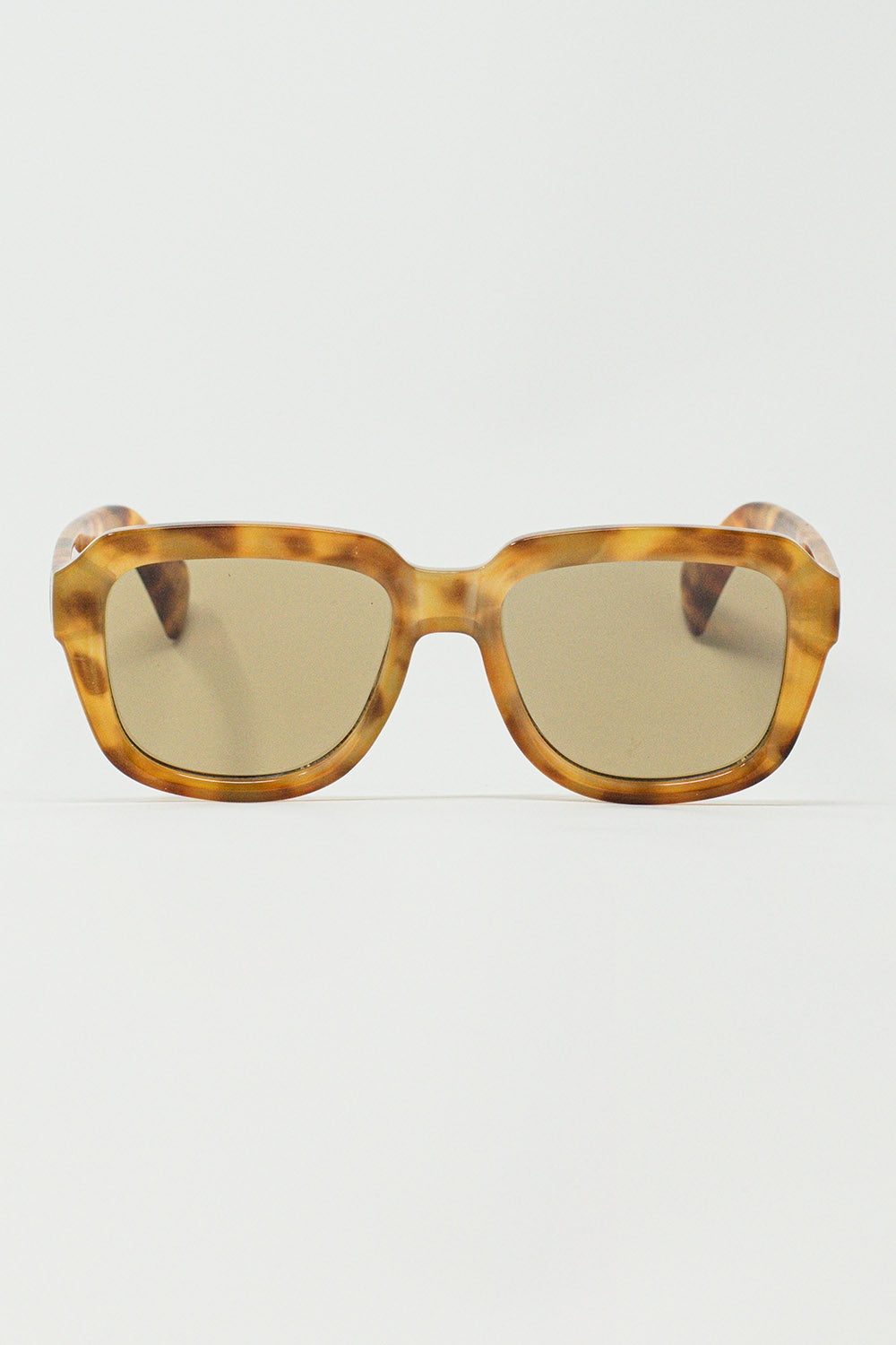 Chunky Square Sunglasses With Yellow Tinted Frame In Light Tortoise Shell - Sunglasses