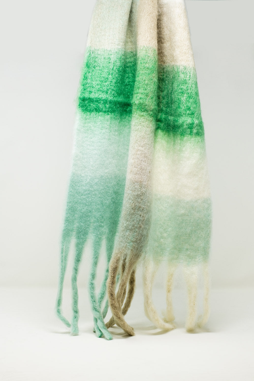 Chunky Stripy Scarf In Green and Gray - Scarves