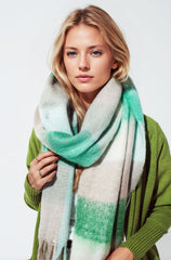 Chunky Stripy Scarf In Green and Gray