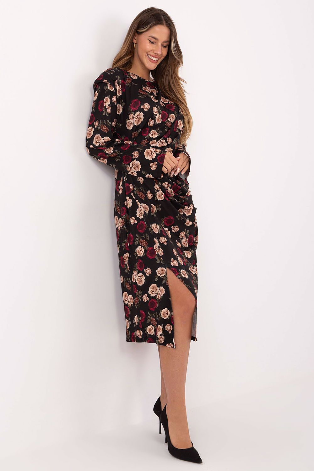 classic female dresses Floral Midi Daydress Viscose Polyester Blend