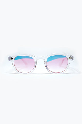 Clear Round Sunglasses With BabyPink Gradient Lense
