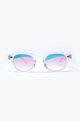 Clear Round Sunglasses With BabyPink Gradient Lense