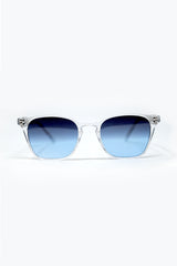 Clear Square Sunglasses with Blue Gradient Lenses