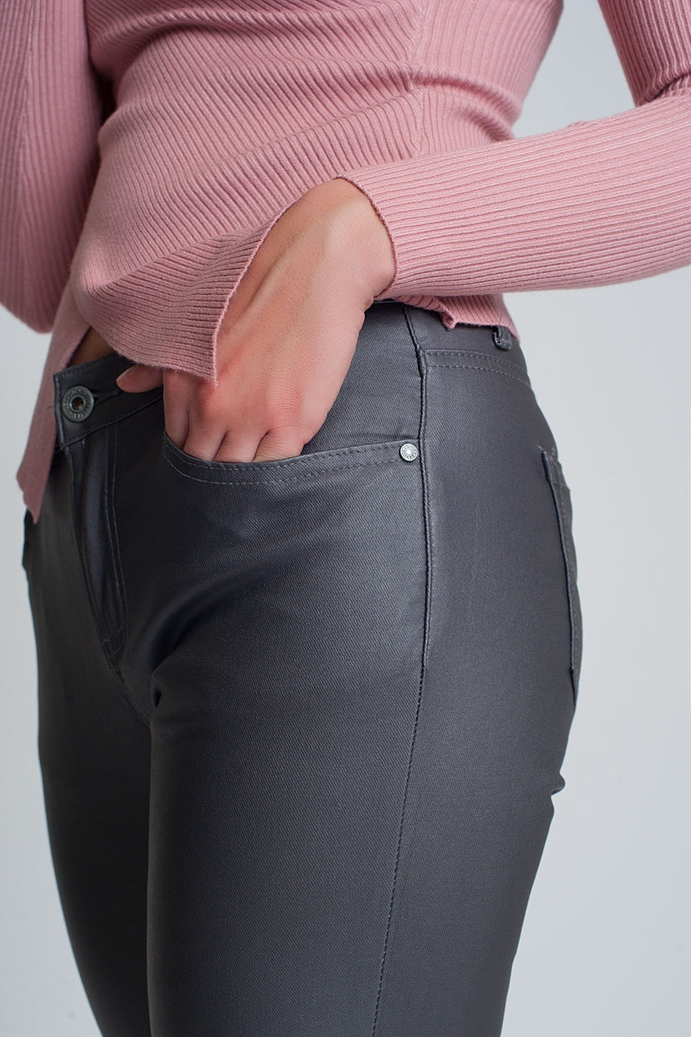 Coated pants in gray - Trousers