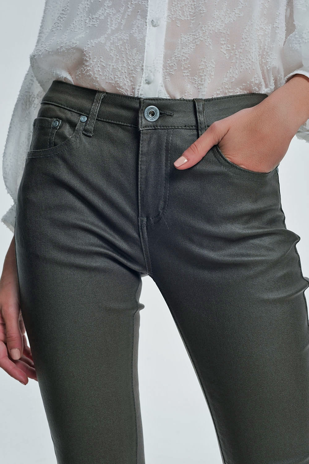 coated pants in khaki - Trousers