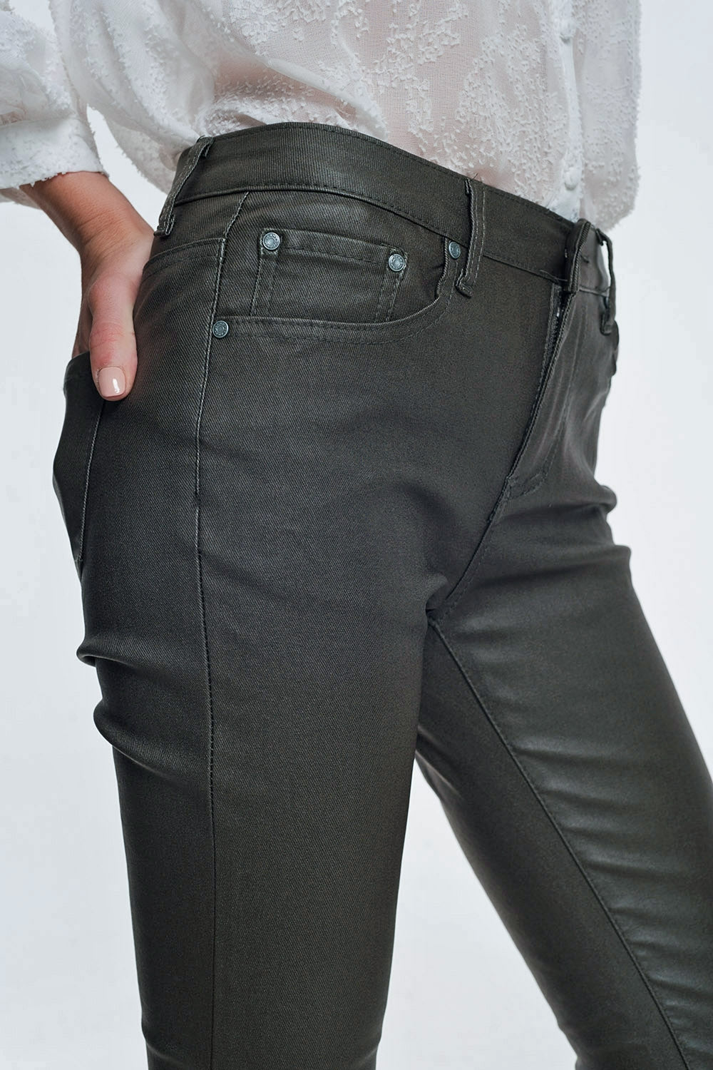 coated pants in khaki - Trousers