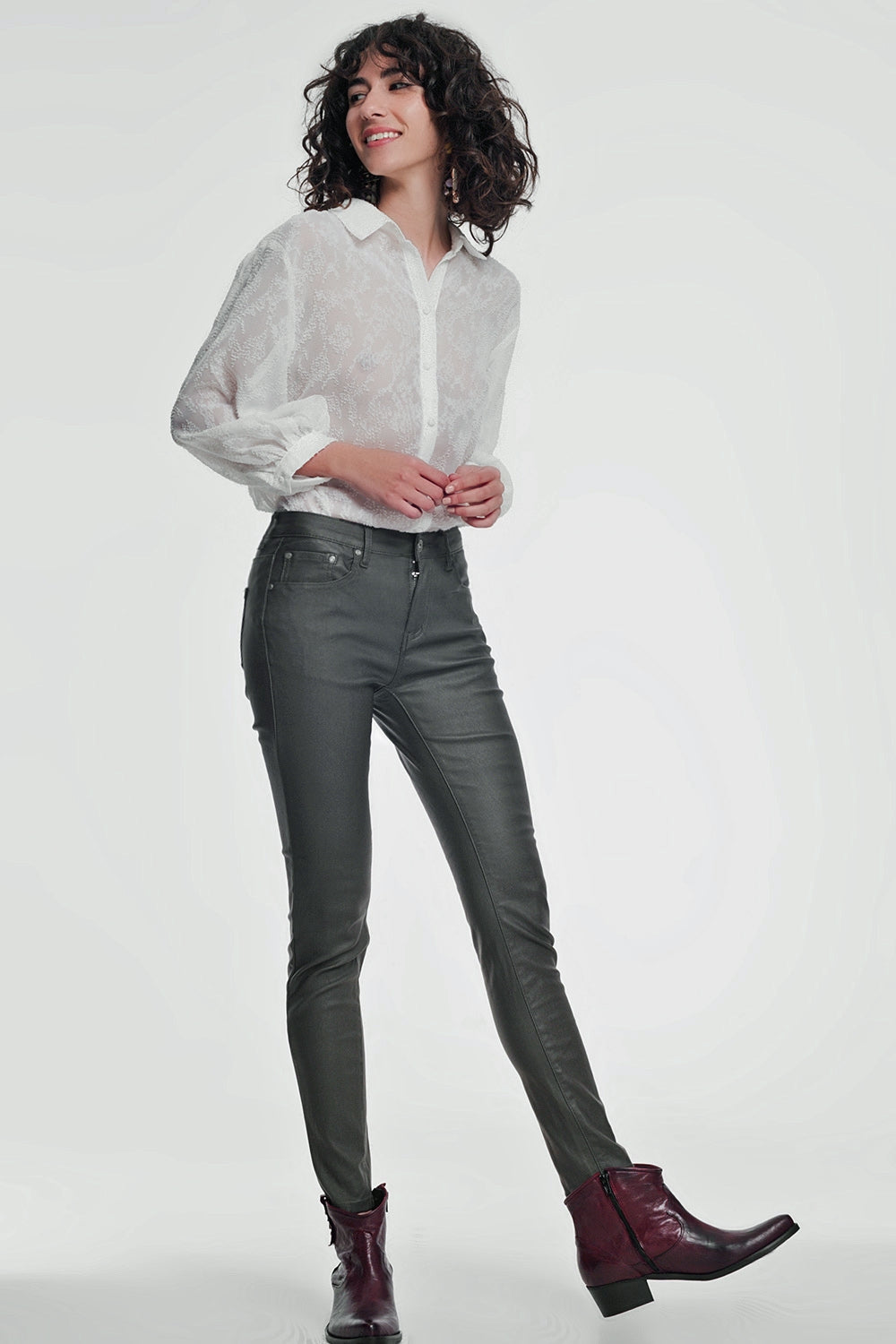 coated pants in khaki - Trousers