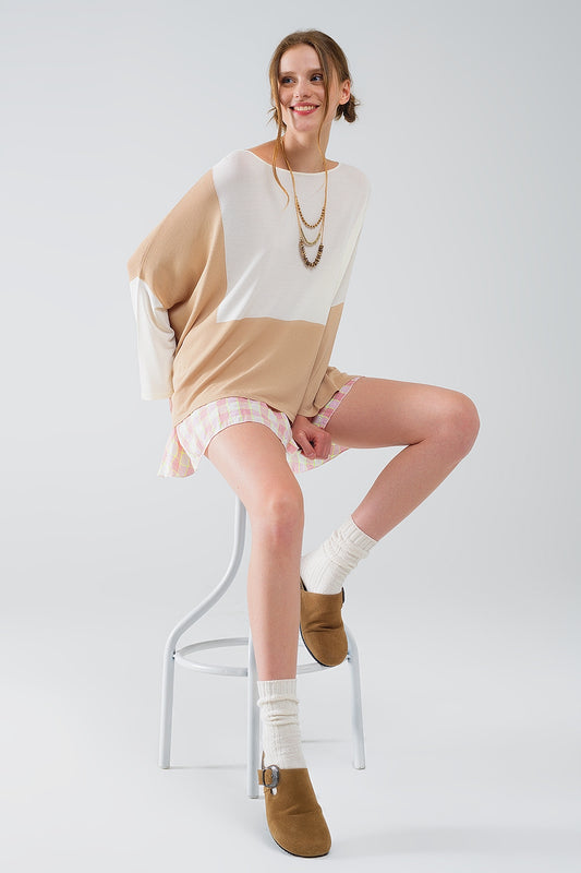 Color Block Bat Wing Sweater In White and Beige - Jumpers