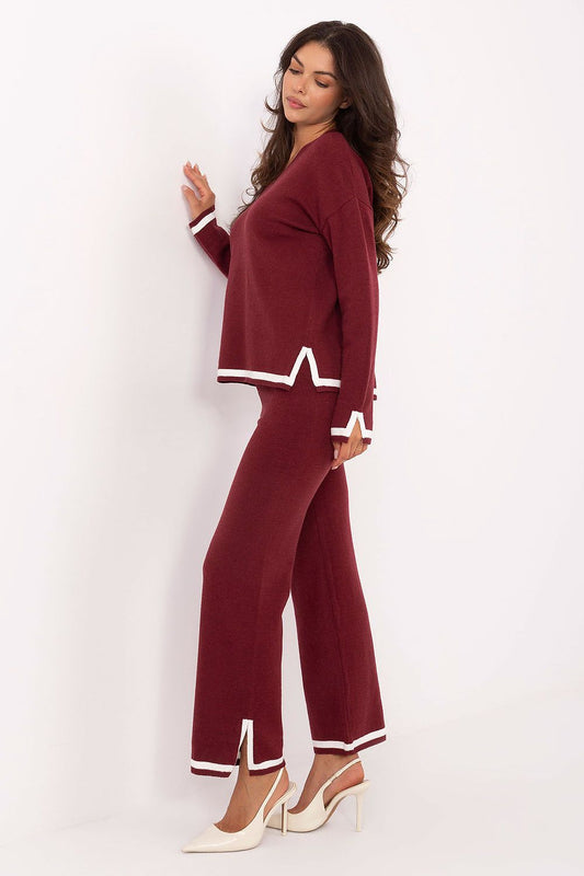 Comfortable Knit Co-Ord Set in Burgundy - Sets