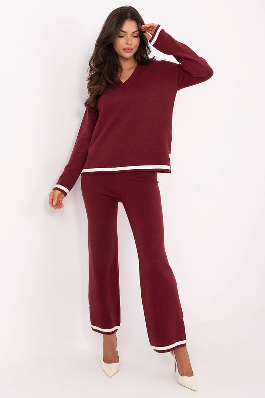 Comfortable Knit Co-Ord Set in Burgundy red one-size-fits-all - Sets