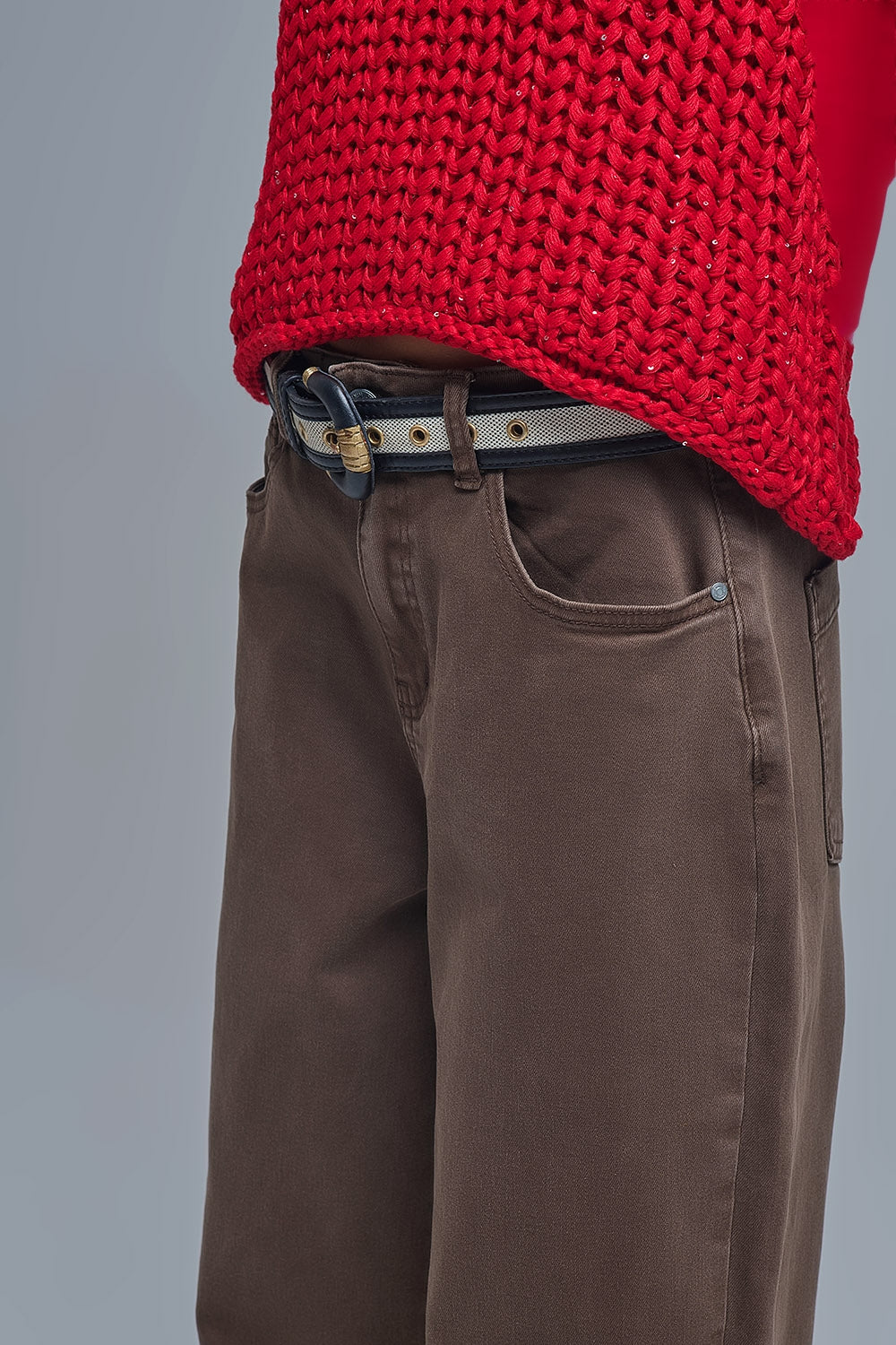 Comfortable stretch jeans with barrel leg in brown - Pants