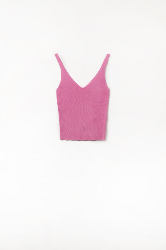 Comfy Ribbed knitted Tank Top in Fuchsia - Sweaters